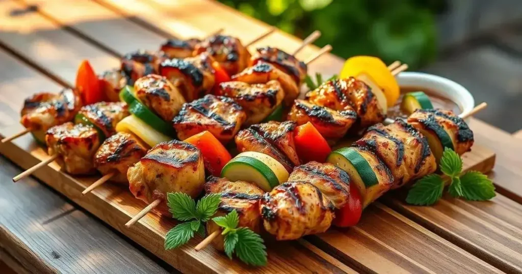 Mini Espetinhos de Frango com Legumes